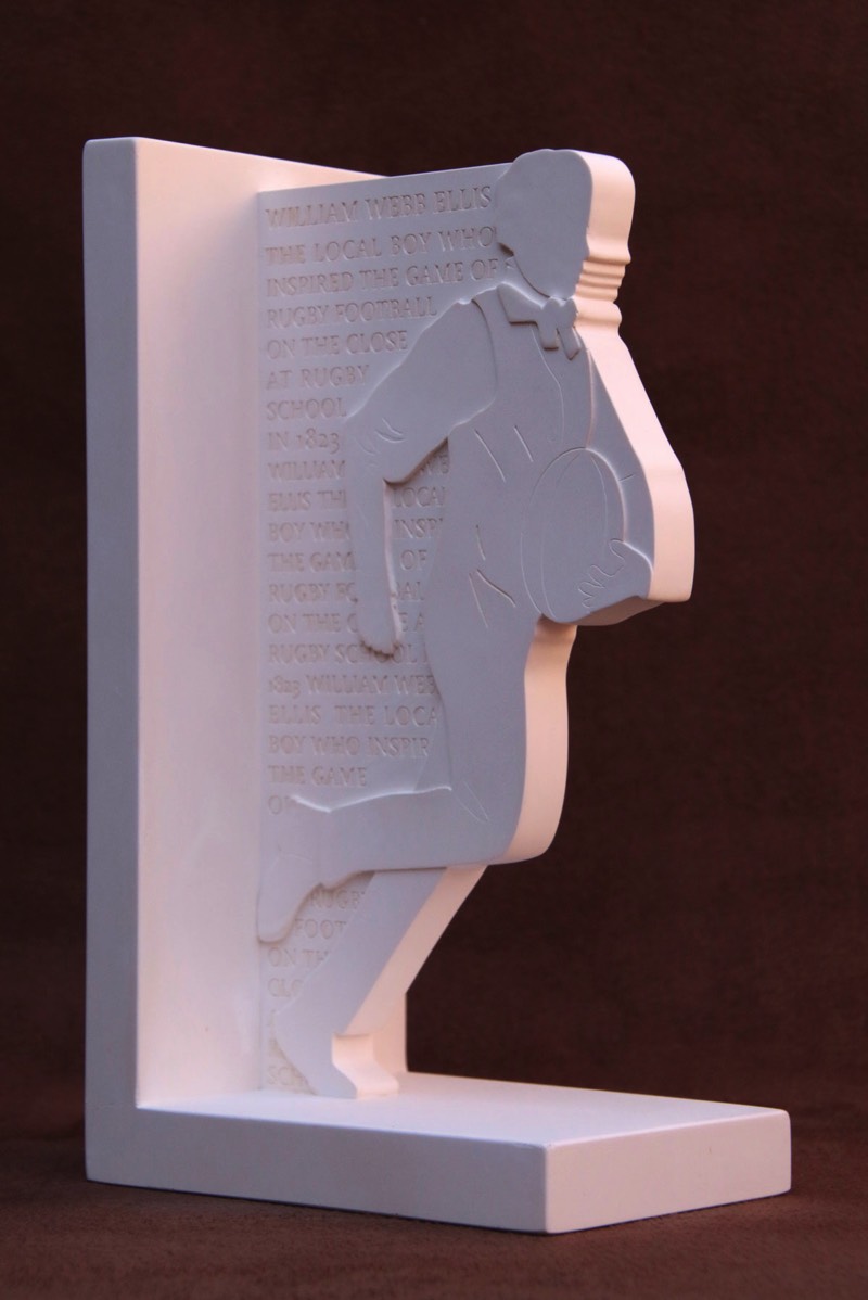 Purchase, William Webb Ellis  bookend, handmade in plaster by the Modern Souvenir Company.