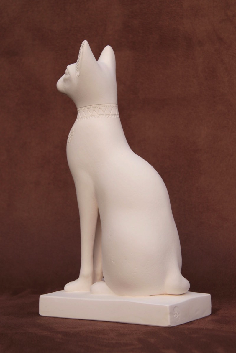 Available for purchase, Cat Goddess Bass in White plaster, handmade by the Modern Souvenir Company.