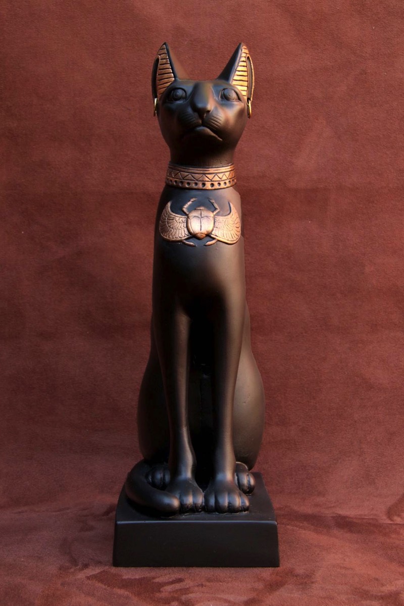 Available for Purchase, Cat Goddess Bass in Black and Gold, handmade by the Modern Souvenir Company.