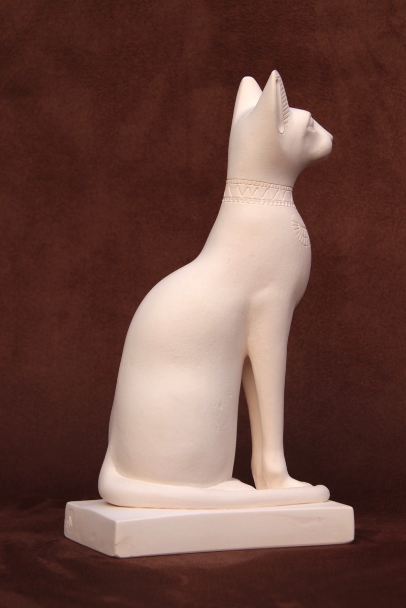 Available for purchase, Cat Goddess Bass in White plaster, handmade by the Modern Souvenir Company.