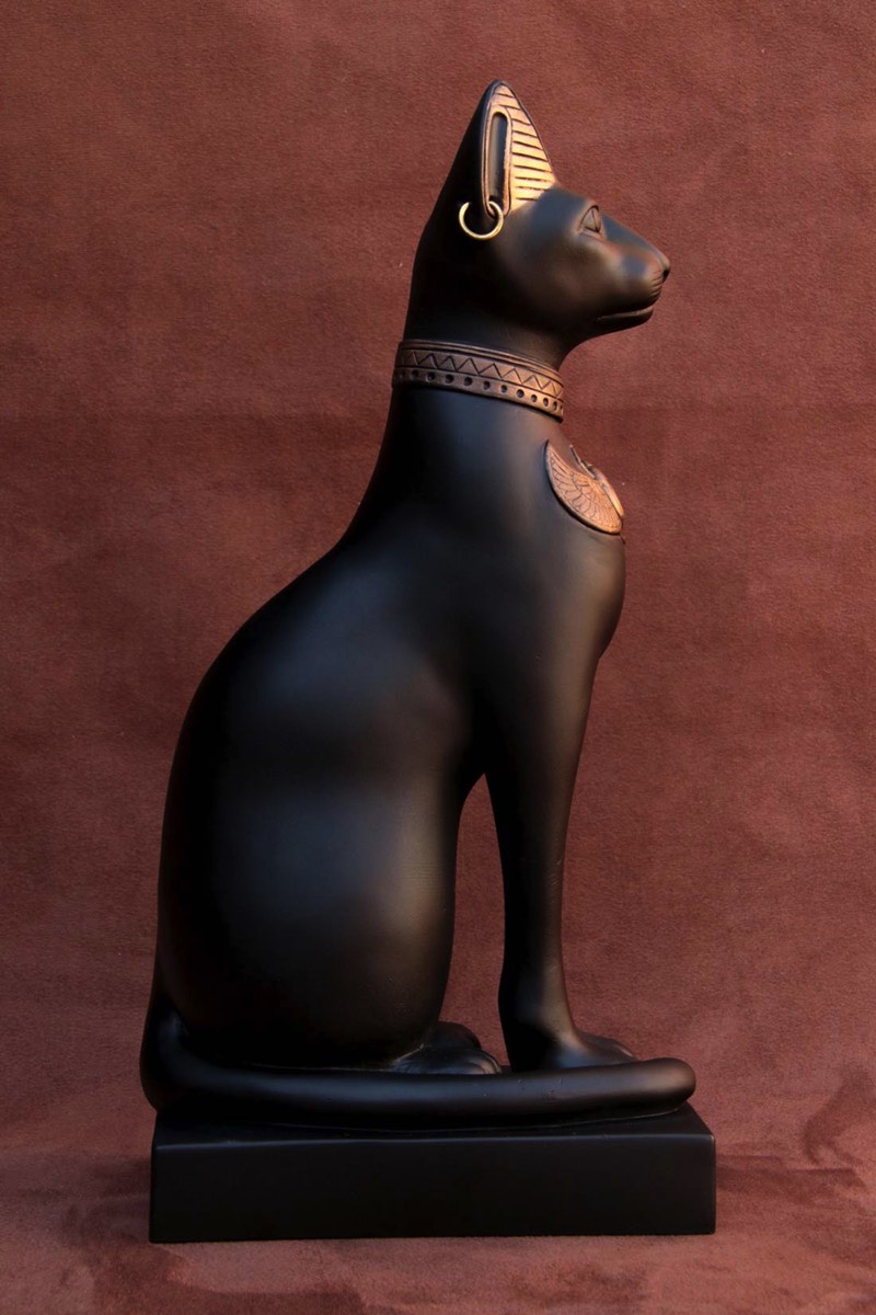 Available for Purchase, Cat Goddess Bass in Black and Gold, handmade by the Modern Souvenir Company.
