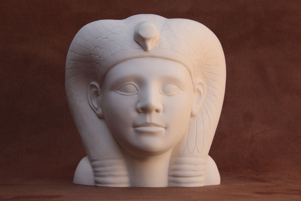 Available for purchase, Egyptians Queens Head in plaster, handmade by the Modern Souvenir Company.