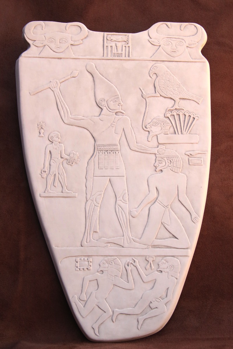 Available for purchase, Palette of Narmer Wall Plaque replica in plaster, handmade by the Modern Souvenir Company.