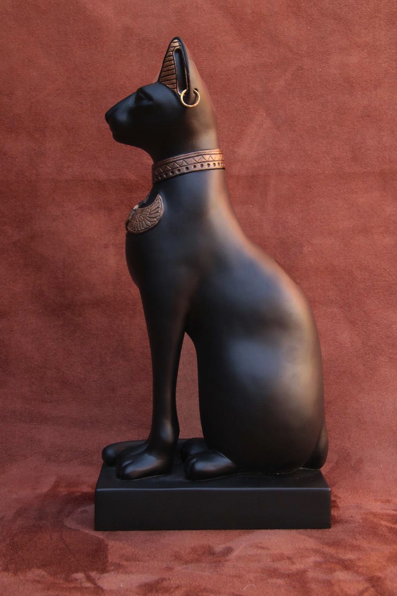 Available for Purchase, Cat Goddess Bass in Black and Gold, handmade by the Modern Souvenir Company.