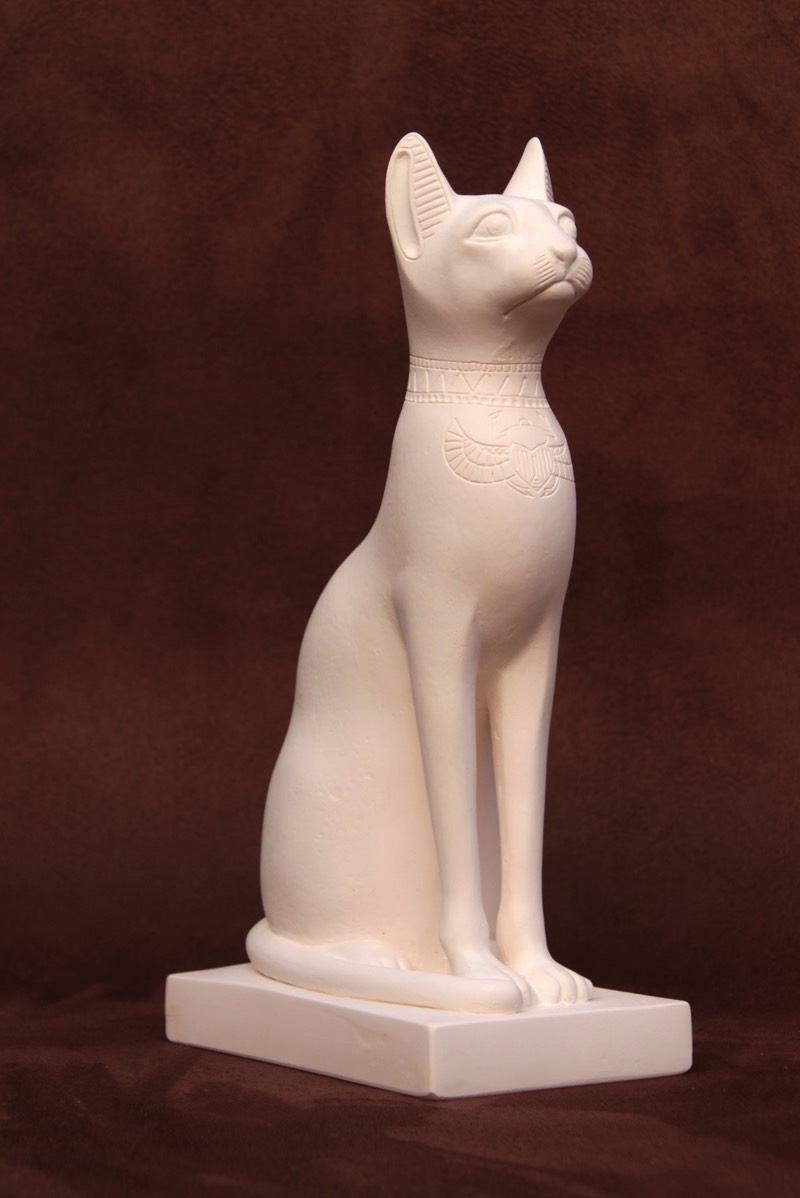 Available for purchase, Cat Goddess Bass in White plaster, handmade by the Modern Souvenir Company.