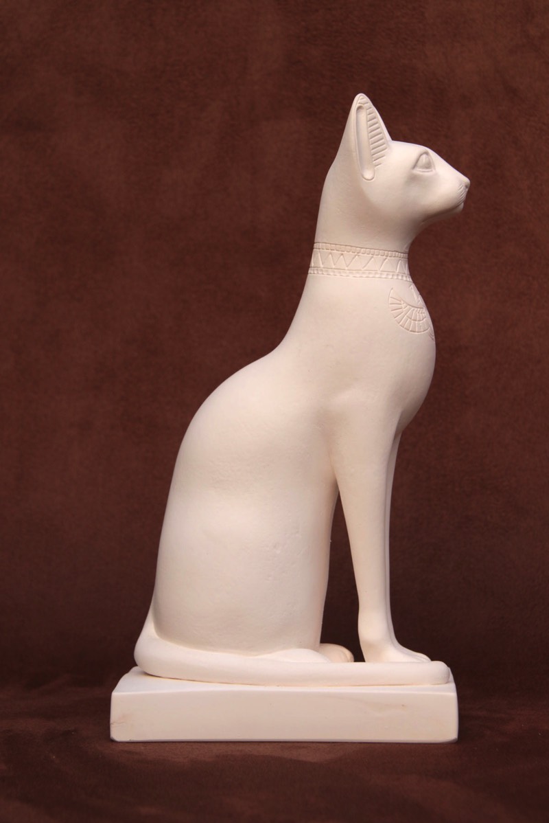 Available for purchase, Cat Goddess Bass in White plaster, handmade by the Modern Souvenir Company.