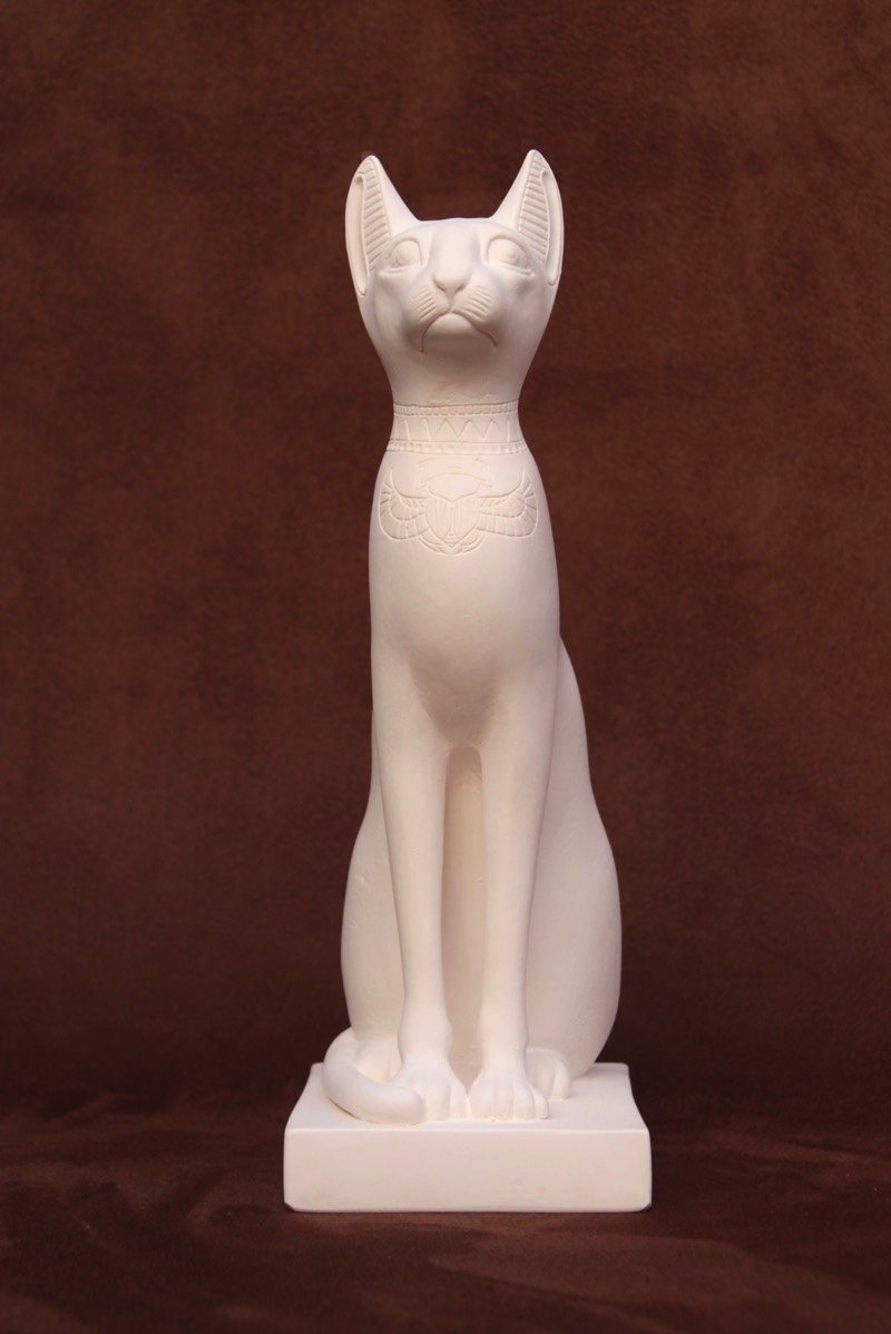 Available for purchase, Cat Goddess Bass in White plaster, handmade by the Modern Souvenir Company.