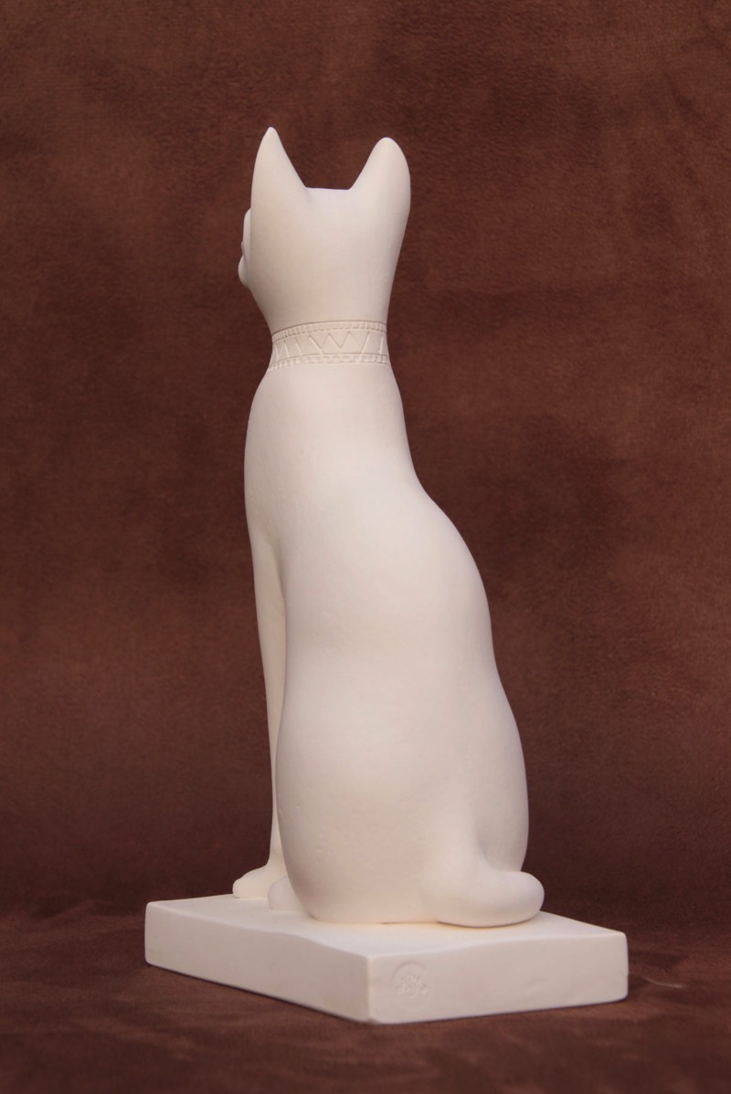 Available for purchase, Cat Goddess Bass in White plaster, handmade by the Modern Souvenir Company.